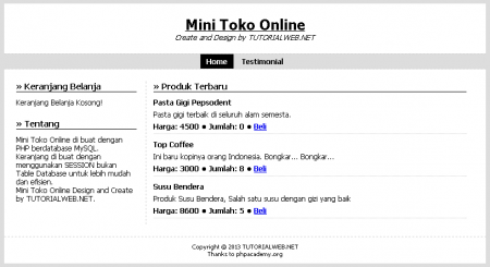 Mini Toko Online PHP MySQL